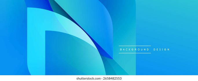 As formas azuis abstratas se sobrepõem, criando um efeito de gradiente dinâmico. Design moderno adequado para banners, fundos. Estética simples e limpa.