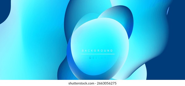 Las Formas azules Abstractas se superponen, creando un fondo dinámico fluido. Los colores degradados sugieren profundidad, estética de diseño moderno.