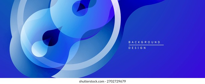 Formas azuis abstratas se sobrepõem, criando um efeito visual dinâmico. Óculos de gradiente sugerem profundidade, design moderno estético.