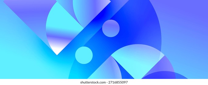 Abstract blue shapes overlap, creating dynamic composition. Soft gradients suggest light, depth, movement. Modern design element.