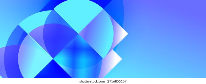 Formas azuis abstratas se sobrepõem, criando um efeito visual dinâmico. As cores do gradiente sugerem profundidade, movimento, estética do design moderno.