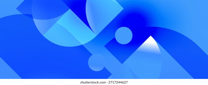 Abstract blue shapes overlap, creating dynamic composition. Smooth gradients suggest flowing movement, modern design aesthetic.