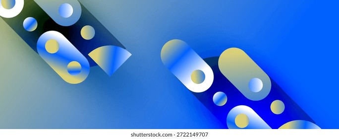 Las Formas azules Abstractas se superponen, creando un efecto visual dinámico. Los colores degradados sugieren profundidad, estética de diseño moderno.