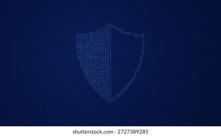 Símbolo de escudo azul Abstractas creado con unos y ceros sobre un fondo de tecnología oscuro