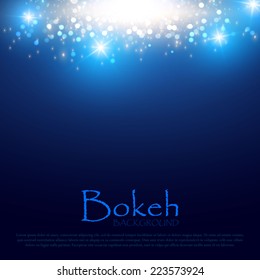 Abstract blue shining bokeh background.  Vector illustration