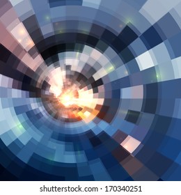 Abstract blue shining circle tunnel lined background