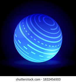 esfera resplandeciente azul abstracta sobre fondo negro