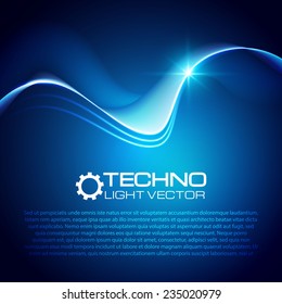 Abstract blue shining wave background.  Vector illustration