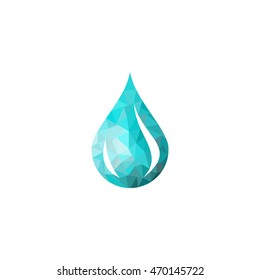 Abstract blue shiny drop of water background , creative concept, mosaic water drop, water icon, water sign, water logo, low poly water drop blue vector symbol
