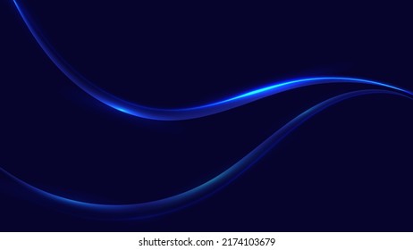 Abstract blue shiny glowing wave moving lines with lighting effect design elements on dark background. Technology digital concept. Vector illsutration