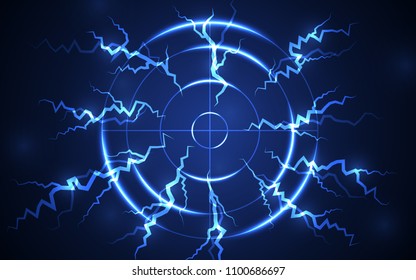 Abstract Blue Shooting Range With Lightning Digital Technology Vector. Success Business Target Goal Solutions Concept.