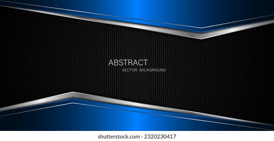 Abstract blue and silver polygons on dark steel mesh background. with free space for design. modern technology innovation concept background	