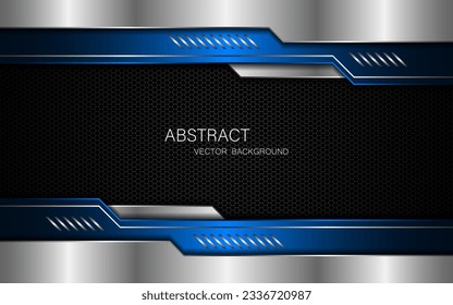 Abstract blue and silver polygons on dark steel mesh background. with free space for design. modern technology innovation concept background	