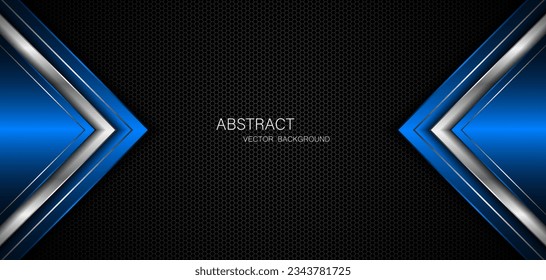 Abstract blue and silver polygons on dark steel mesh background. with free space for design. modern technology innovation concept background
