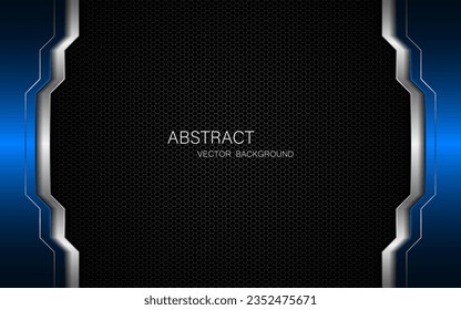 Abstract blue and silver polygons on dark steel mesh background. with free space for design. modern technology innovation concept background	