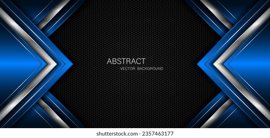 Abstract blue and silver polygons on dark steel mesh background. with free space for design. modern technology innovation concept background	