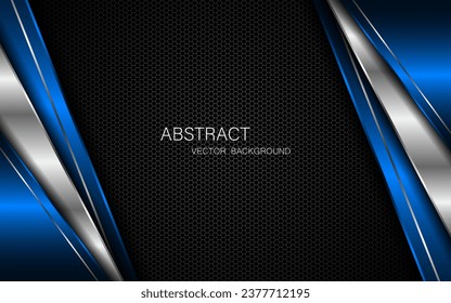 Abstrakte blaue und silberne Polygonen auf dunklem Stahlgitter-Hintergrund. mit freiem Raum für Design. modernes Innovationskonzept, Hintergrund	
