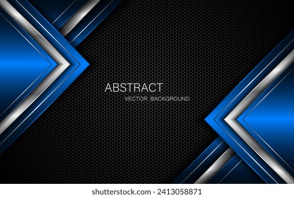 Abstract blue and silver polygons on dark steel mesh background. with free space for design. modern technology innovation concept background	