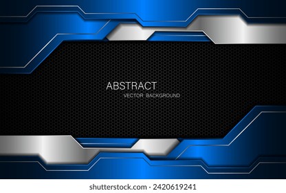 Abstract blue and silver polygons on dark steel mesh background. with free space for design. modern technology innovation concept background	