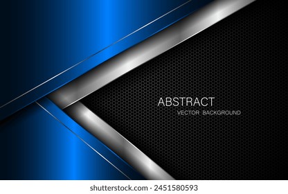 Abstract blue and silver polygons on dark steel mesh background. with free space for design. modern technology innovation concept background