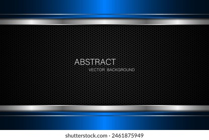 Abstract blue and silver polygons on dark steel mesh background. with free space for design. modern technology innovation concept background	