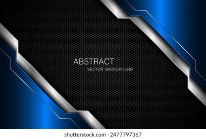Abstract blue and silver polygons on dark steel mesh background. with free space for design. modern technology innovation concept background	