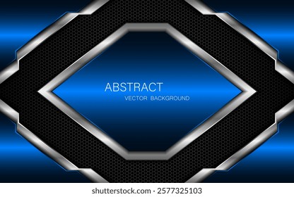 Abstract blue and silver polygons on dark steel mesh background. with free space for design. modern technology innovation concept background	