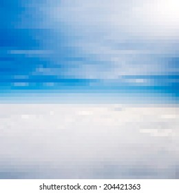 Abstract blue sky background above solid clouds. Mosaic pattern. Vector illustration for your presentation design