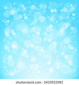 Abstract blue sky background with blurred stars, magic light, bokeh, bubble, glow. Turquoise magical backdrop. Can be used for cover, card, booklet, poster, invitation. Vector illustration