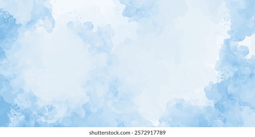 Abstract blue sky and  clouds background, Vibrant clear blue sky with puffy and blurry natural clear clouds, watercolor background concept abstract cloudy sky