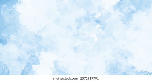 Abstract blue sky and  clouds background, Vibrant clear blue sky with puffy and blurry natural clear clouds, watercolor background concept abstract cloudy sky