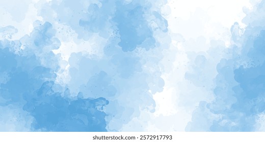 Abstract blue sky and  clouds background, Vibrant clear blue sky with puffy and blurry natural clear clouds, watercolor background concept abstract cloudy sky