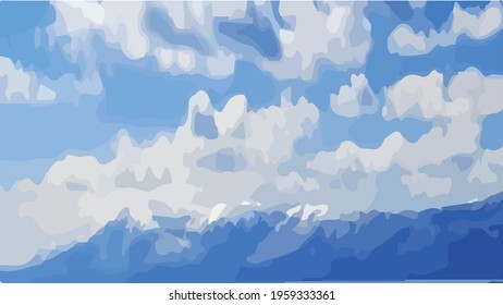 Abstract blue sky with clouds and mountains vector image