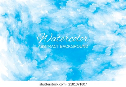 Abstract blue sky with clouds watercolor horizontal texture rectangle background. Watercolor style texture. Delicate card. Elegant decoration. vector illustration