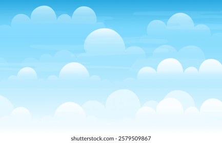 Abstract blue sky with clouds weather landscape flat illustration