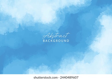 Abstract Blue sky color vector hand drawn watercolor liquid stain. Abstract aqua smudges scribble drop element for design. Watercolor vector illustration of blue sky and clouds