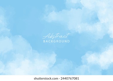 Abstract Blue sky color vector hand drawn watercolor liquid stain. Abstract aqua smudges scribble drop element for design. Watercolor vector illustration of blue sky and clouds