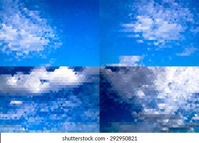 Abstract Blue Sky Geometric Triangular Low Poly Set. Vector Illustration