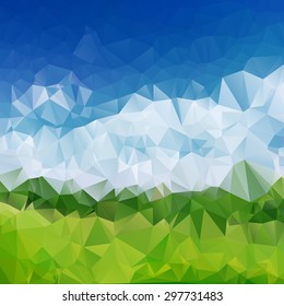 Abstract blue sky and green grass polygon background