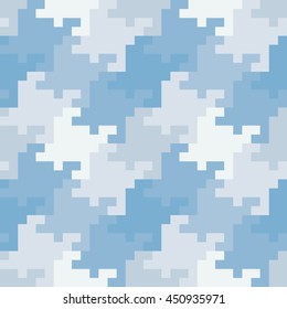 Abstract blue sky houndstooth checked subtle zigzag camouflage textured background. Seamless pattern.
