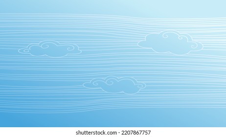 Abstract Blue Sky Line Background. Vector Gradient Template With Cloud.