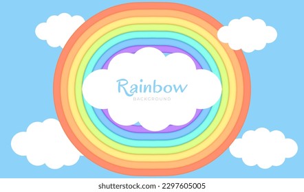 Abstract Blue Sky with Rainbow A vector image with a fun, colorful and happy design 3D clouds and a rainbow. Perfect for use as a background, banner, card for birthdays, parties. Copy space frame