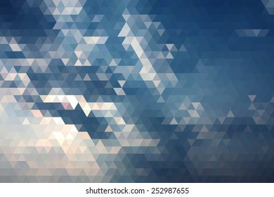 Abstract Blue Sky With Ray Of Sun Geometric Triangular Low Poly. Vector Illustration