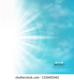 Abstract of blue sky with sun burst in side background, illustration vector eps10