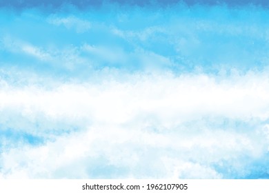 Abstract blue sky  with tiny clouds in watercolor background. Light blue watercolour background.