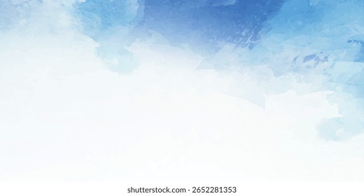 Abstract Blue Sky Watercolor Painting with Soft Clouds for Artistic Background and Digital Texture Illustration. Blue Sky with Soft White Clouds and Gentle Abstract Watercolor Wash Texture for design