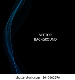 Abstract blue smoky wave on a black background. vector lines