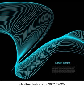 Abstract blue smooth lines on black background with text