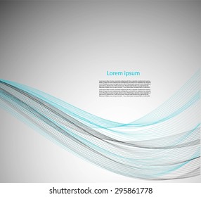 Abstract blue smooth lines on gray background with text