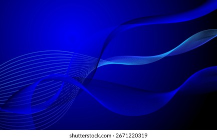 Curvas de onda de líneas suaves azules abstractas con fondo de luz de brillo gradiente suave